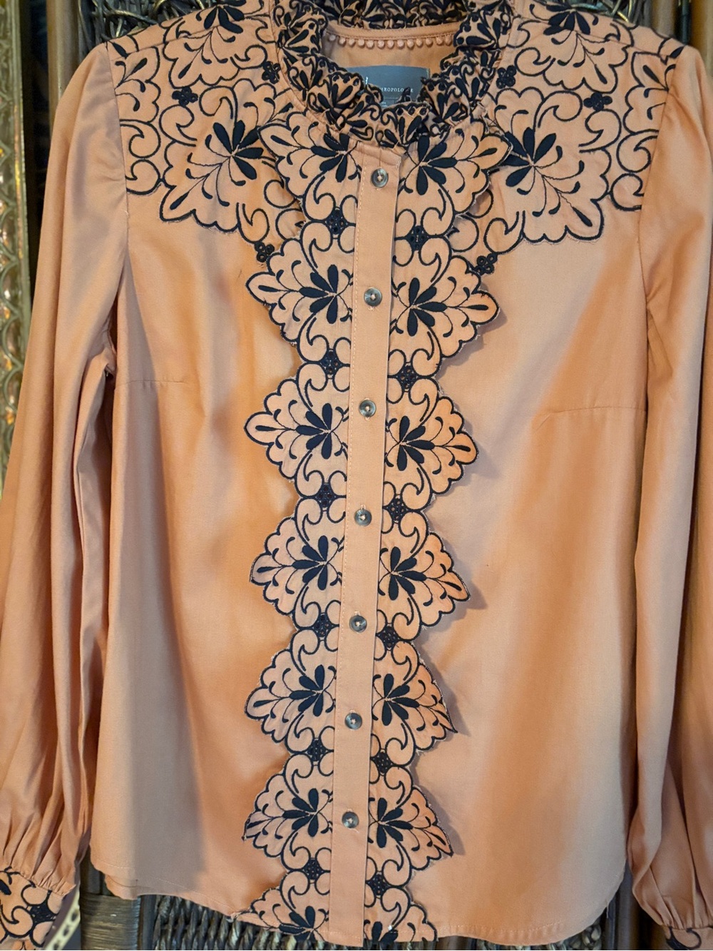 Anthropologie Peach Embroidered Ruffle Blouse US 8 Romantic Top - Picture 4 of 8